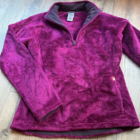 The North Face Magenta Quarter Zip Fleece Sweatshirt Pullover Medium Velour - Picture 8 of 11